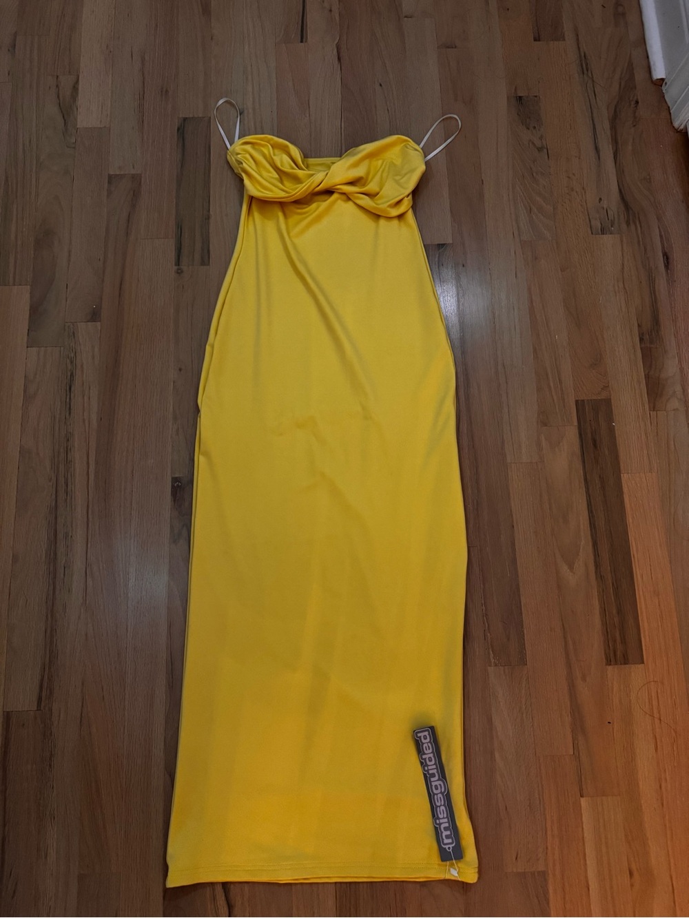 Missguided butter Yellow Strapless Twist-Bust Slip Dress